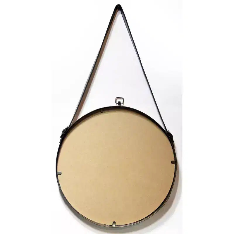 Miroir mural rond de ferme de 40 cm avec cadre en cuir et laiton