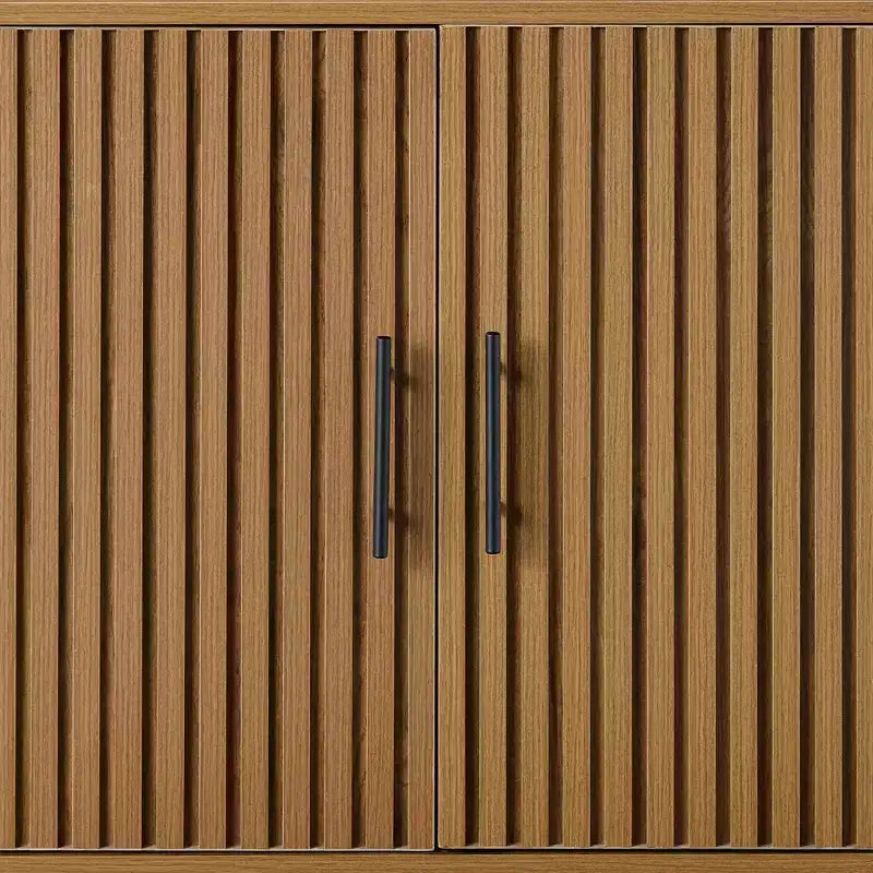 Meuble de rangement 2 portes à lattes, meuble d'appoint avec patins anti-rayures