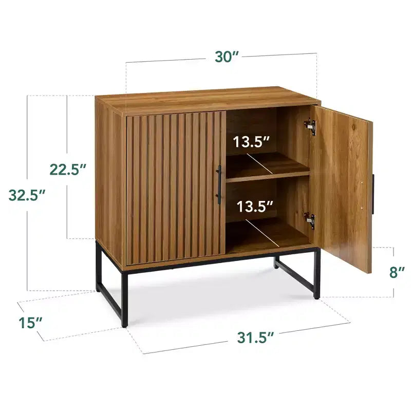 Meuble de rangement 2 portes à lattes, meuble d'appoint avec patins anti-rayures