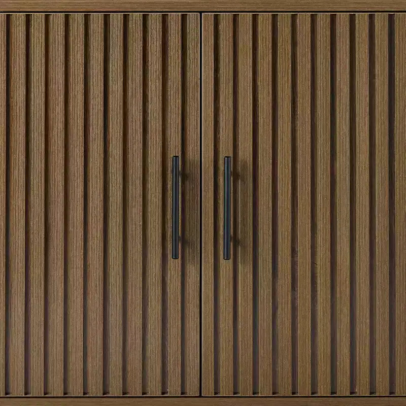 Meuble de rangement 2 portes à lattes, meuble d'appoint avec patins anti-rayures