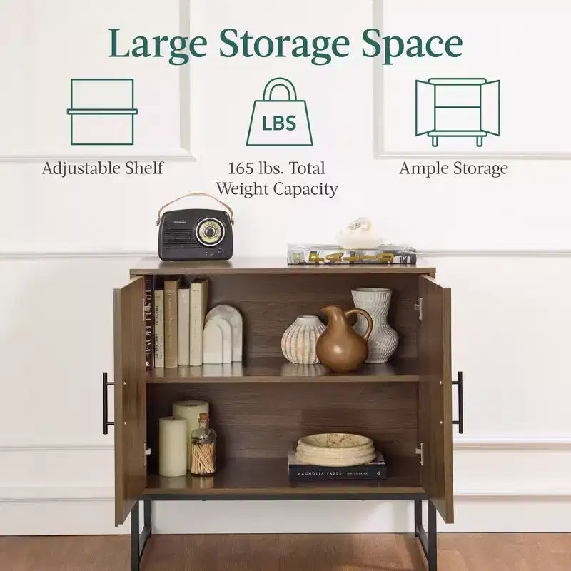 Meuble de rangement 2 portes à lattes, meuble d'appoint avec patins anti-rayures