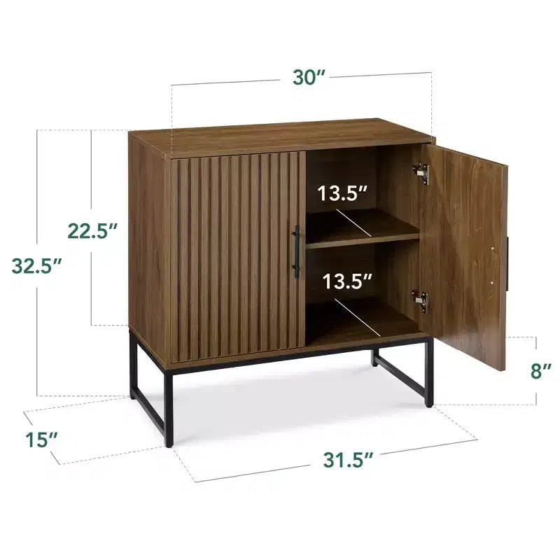 Meuble de rangement 2 portes à lattes, meuble d'appoint avec patins anti-rayures