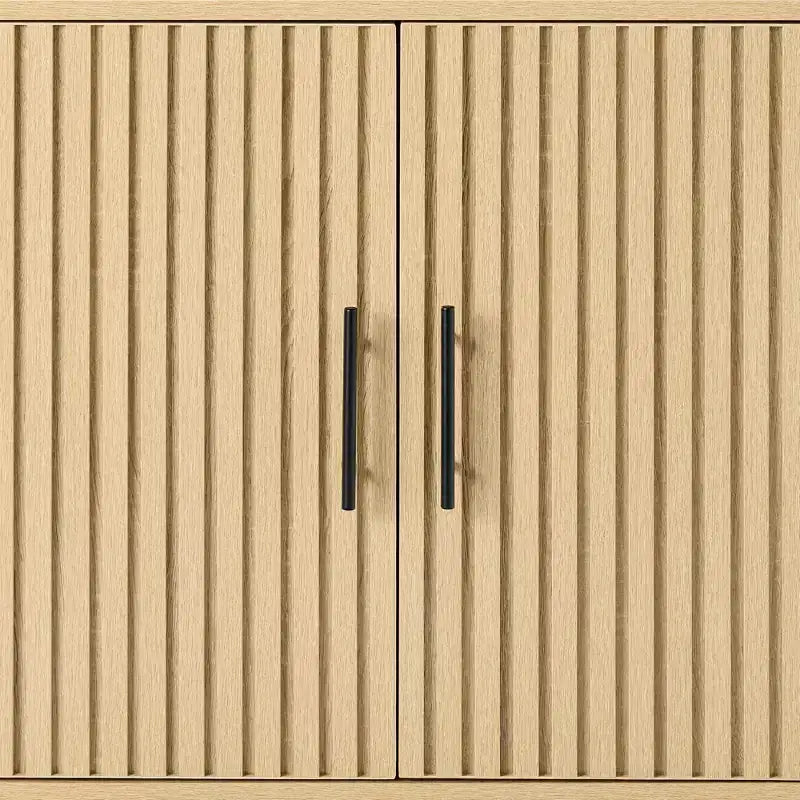 Meuble de rangement 2 portes à lattes, meuble d'appoint avec patins anti-rayures