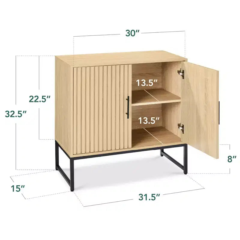 Meuble de rangement 2 portes à lattes, meuble d'appoint avec patins anti-rayures