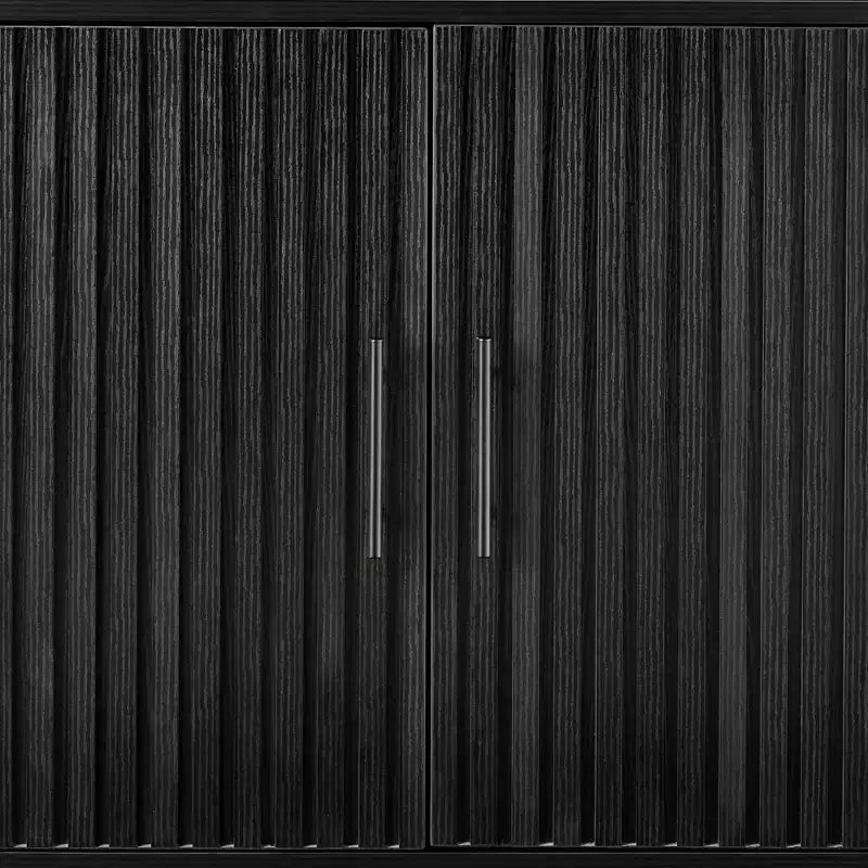 Meuble de rangement 2 portes à lattes, meuble d'appoint avec patins anti-rayures