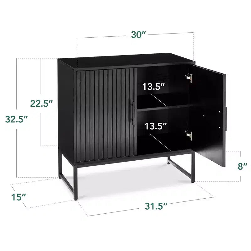 Meuble de rangement 2 portes à lattes, meuble d'appoint avec patins anti-rayures