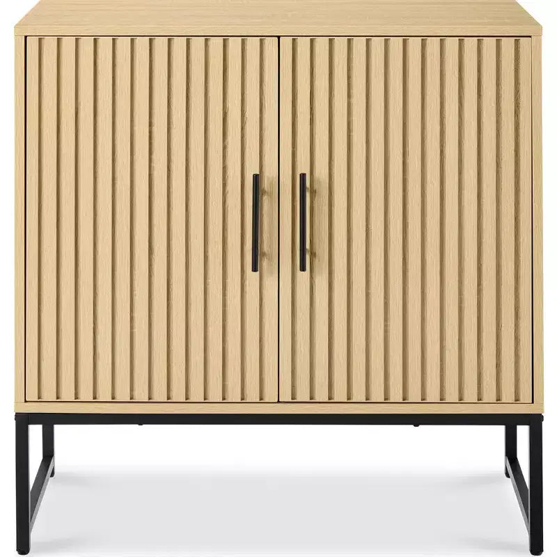 Meuble de rangement 2 portes à lattes, meuble d'appoint avec patins anti-rayures