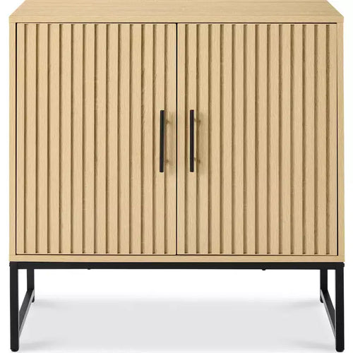 Meuble de rangement 2 portes à lattes, meuble d'appoint avec patins anti-rayures