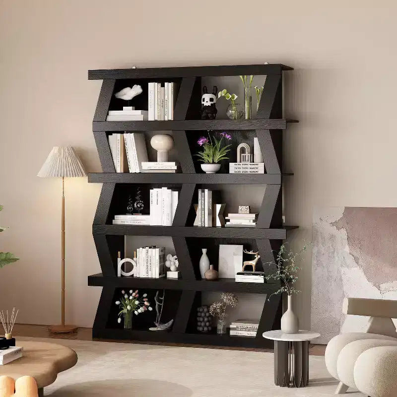 Famapy Open Bookcase Decorative shelf Unique shape Multi-functional storage Multi-storage Compartment Black