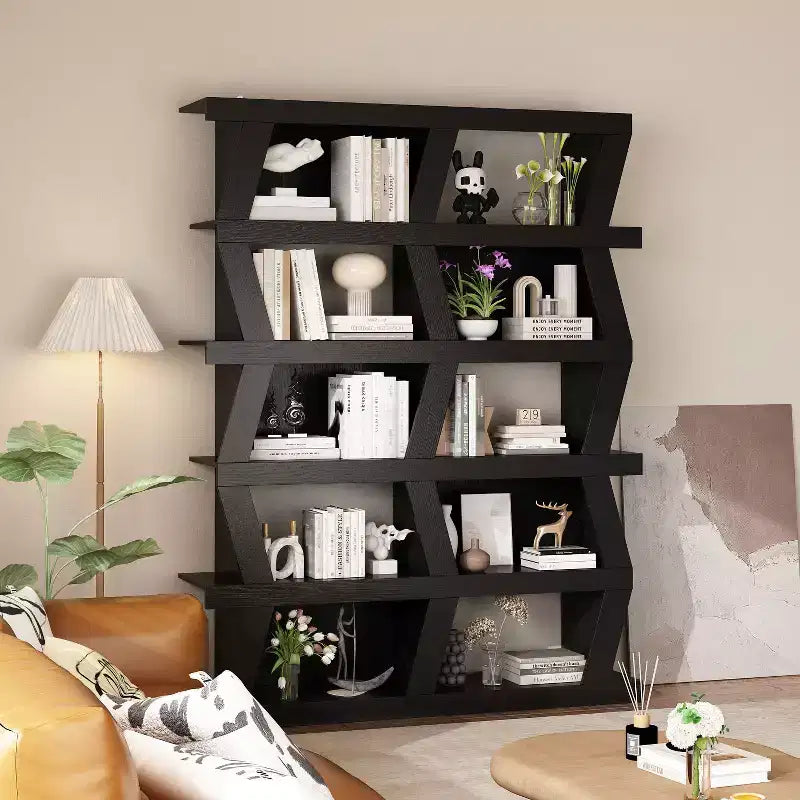 Étagère ouverte Étagère décorative Forme unique Rangement multifonctionnel Compartiments de rangement multiples Noir