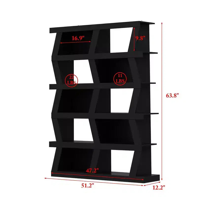 Étagère ouverte Étagère décorative Forme unique Rangement multifonctionnel Compartiments de rangement multiples Noir