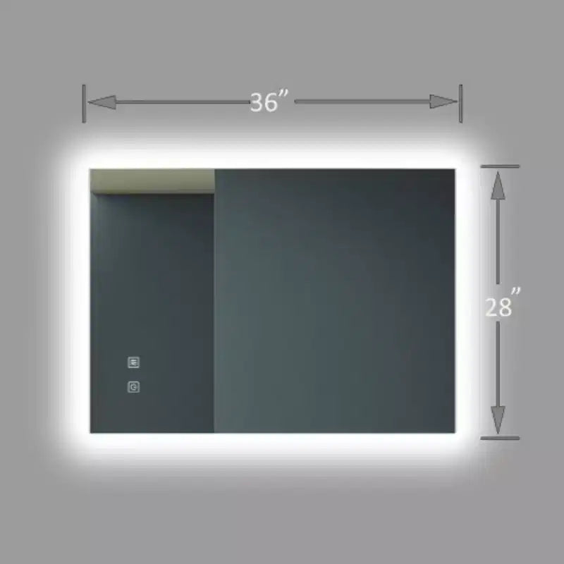 Miroir de courtoisie LED de salle de bain 36x28 pouces élégant avec lumens élevés, tactile à intensité variable, contrôle par interrupteur mural