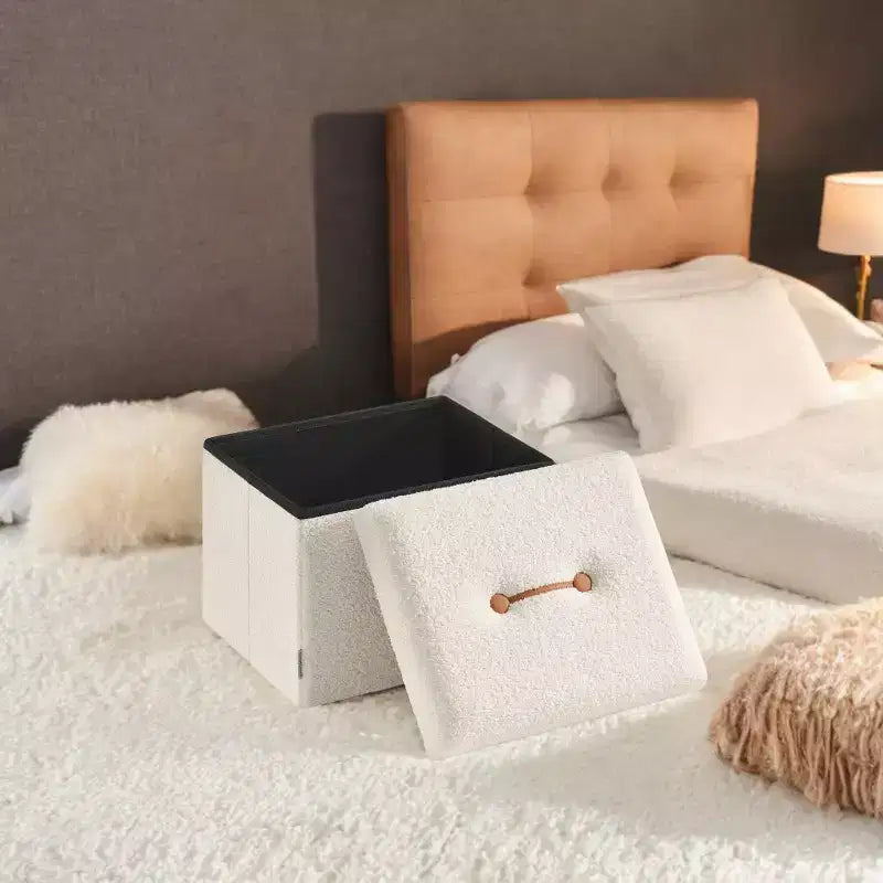 Petit pouf de rangement pliant, 31 x 41 x 31 cm, pouf solide avec rangement caché, supporte jusqu'à 130 kg