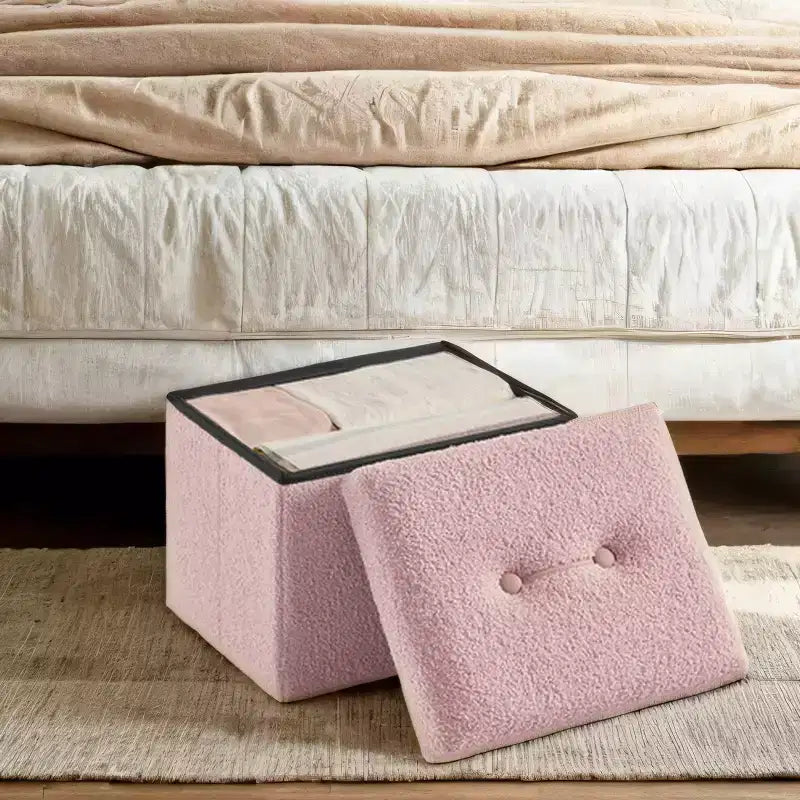 Petit pouf de rangement pliant, 31 x 41 x 31 cm, pouf solide avec rangement caché, supporte jusqu'à 130 kg