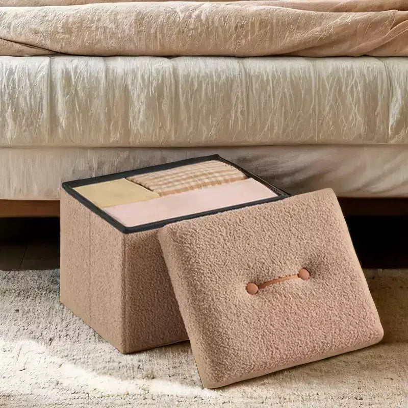 Petit pouf de rangement pliant, 31 x 41 x 31 cm, pouf solide avec rangement caché, supporte jusqu'à 130 kg