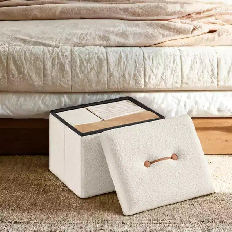 Petit pouf de rangement pliant, 31 x 41 x 31 cm, pouf solide avec rangement caché, supporte jusqu'à 130 kg
