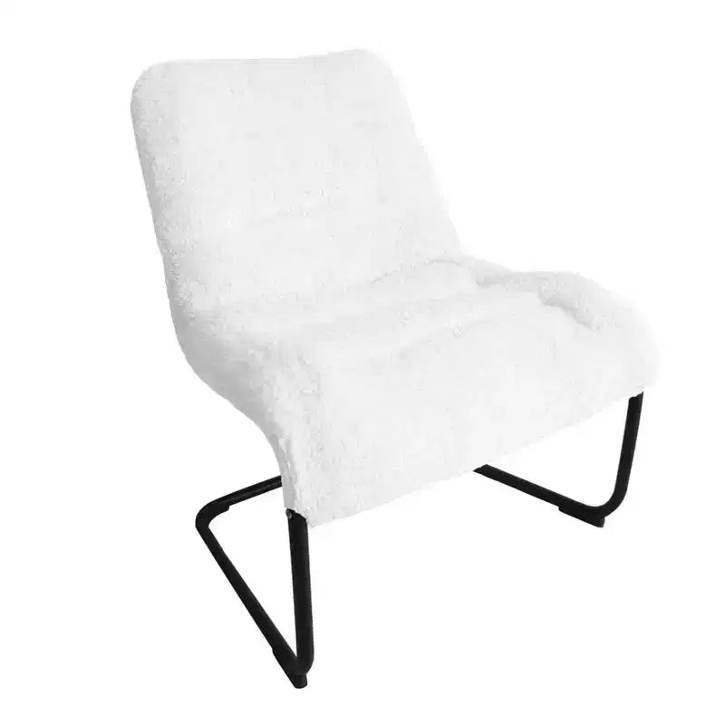 Zenree Upholstered Metal-Framed Lounge Chair with Faux Shearling Seat, White