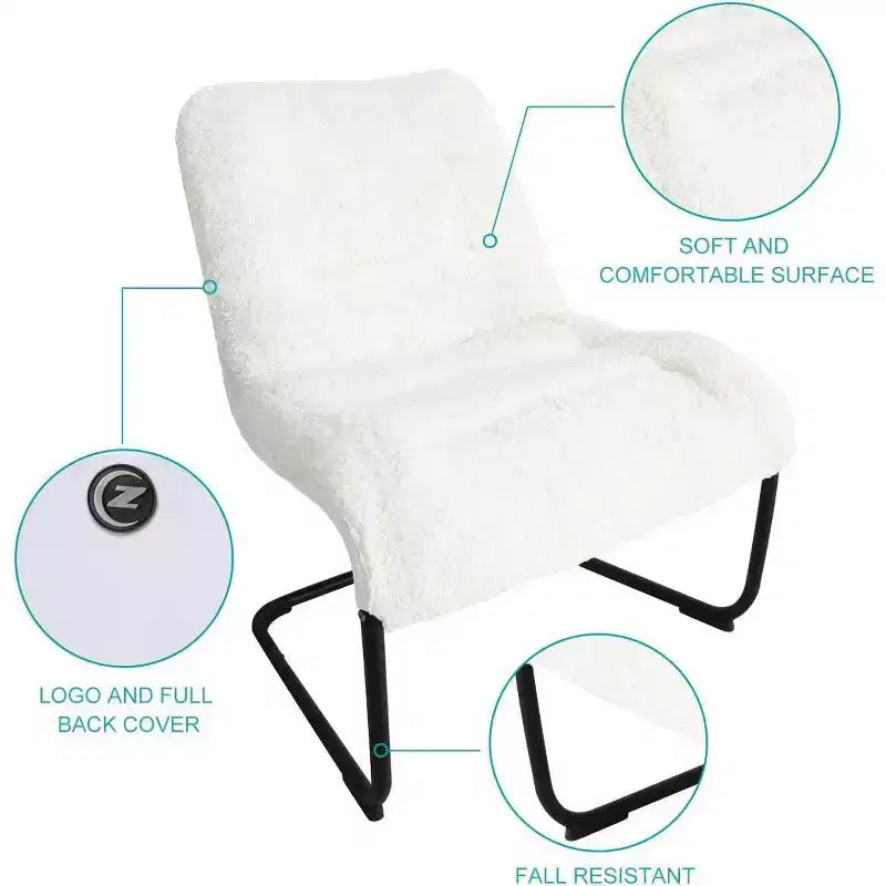 Fauteuil de salon en métal rembourré avec assise en fausse peau de mouton, blanc