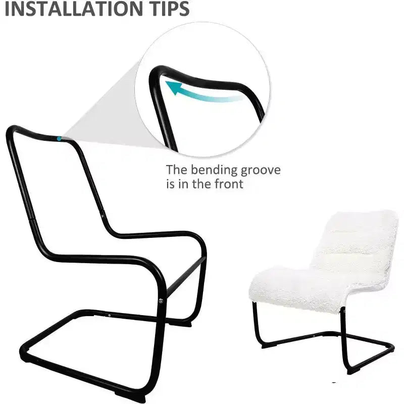 Fauteuil de salon en métal rembourré avec assise en fausse peau de mouton, blanc