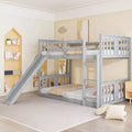 Bellemave Montessori Floor Bunk BedKids Bunk Beds with Guardrail Headboard and Footboard, Low Bunk Beds for Kids, Boys and Girls,Gray