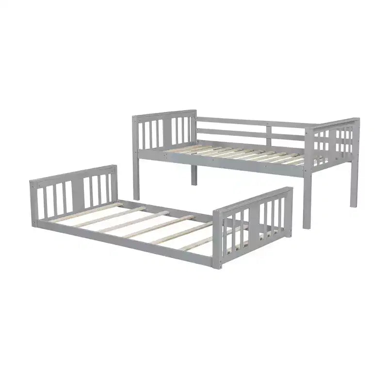 Lit superposé au solLits superposés pour enfants avec garde-corps, tête de lit et pied de lit, lits superposés bas pour enfants, garçons et filles, gris