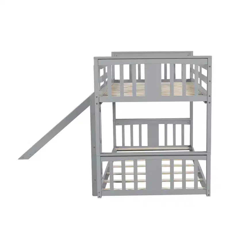 Lit superposé au solLits superposés pour enfants avec garde-corps, tête de lit et pied de lit, lits superposés bas pour enfants, garçons et filles, gris