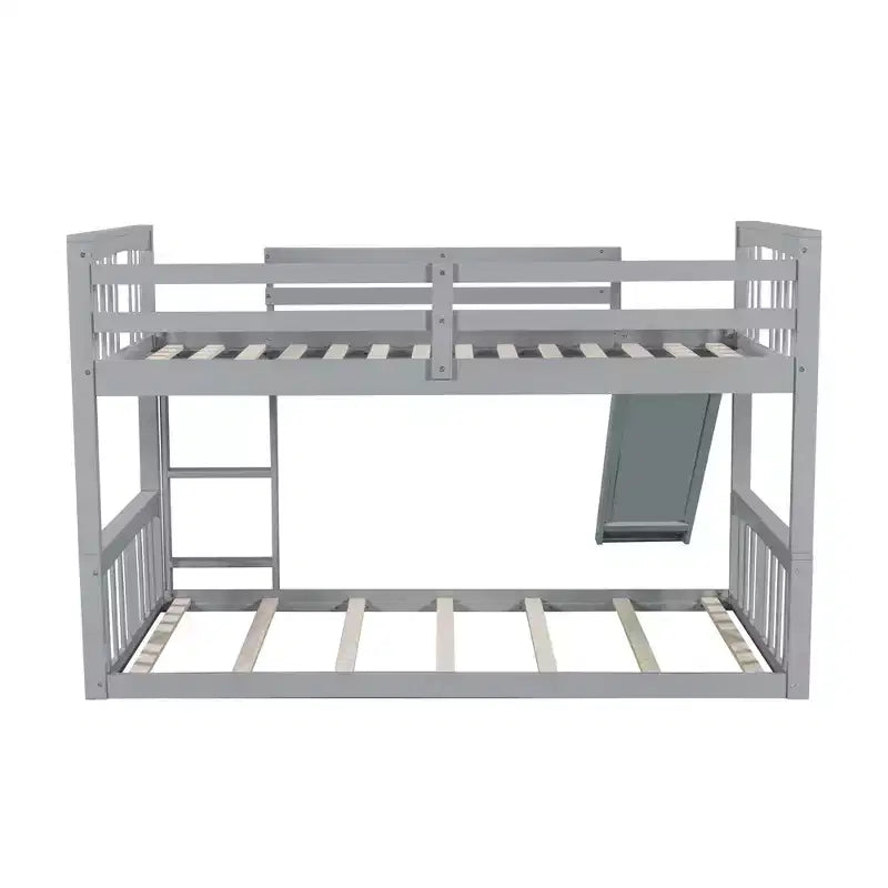 Lit superposé au solLits superposés pour enfants avec garde-corps, tête de lit et pied de lit, lits superposés bas pour enfants, garçons et filles, gris