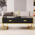 Modern Rectangular Coffee Table with 4 Drawers & Gold Metal Base, Sleek Cocktail Table Center Table - ModernLuxe