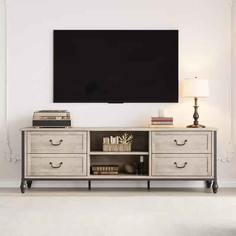 TV Stand for 70 Inch TV, Entertainment Center with Storage Cabinet & Open Shelves, TV Console Table Media Cabinet for Living Room, Bedroom