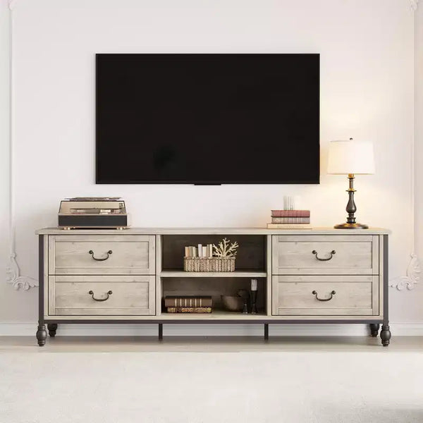 TV Stand for 70 Inch TV, Entertainment Center with Storage Cabinet & Open Shelves, TV Console Table Media Cabinet for Living Room, Bedroom