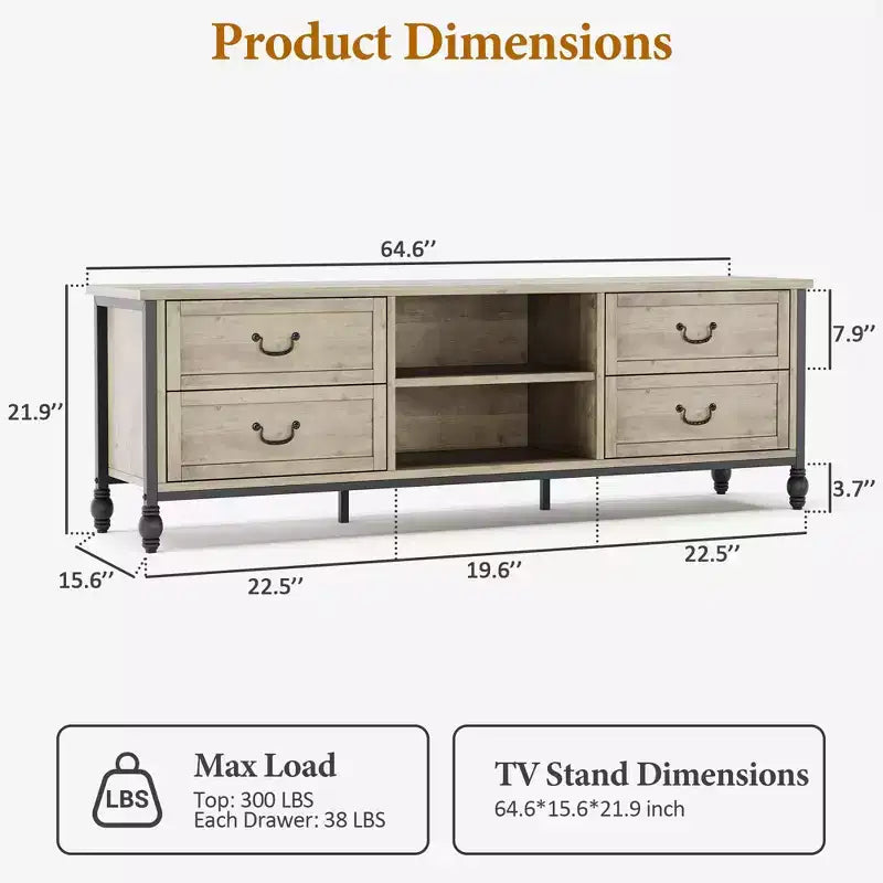 Meuble TV pour téléviseur 70 pouces, meuble de rangement pour salon avec placard et étagères ouvertes, meuble de console TV pour salon, chambre à coucher
