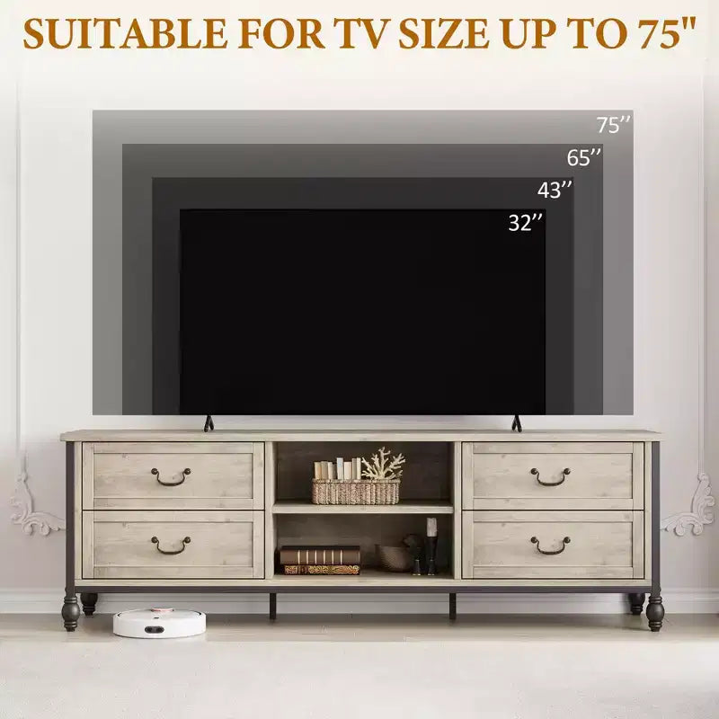 Meuble TV pour téléviseur 70 pouces, meuble de rangement pour salon avec placard et étagères ouvertes, meuble de console TV pour salon, chambre à coucher