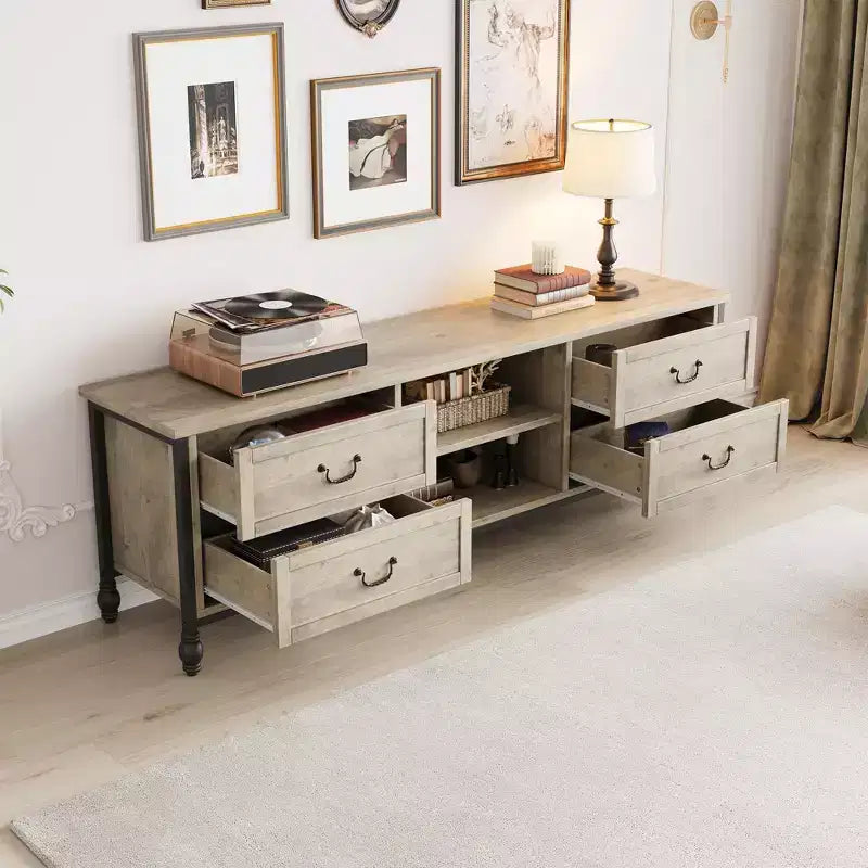 Meuble TV pour téléviseur 70 pouces, meuble de rangement pour salon avec placard et étagères ouvertes, meuble de console TV pour salon, chambre à coucher