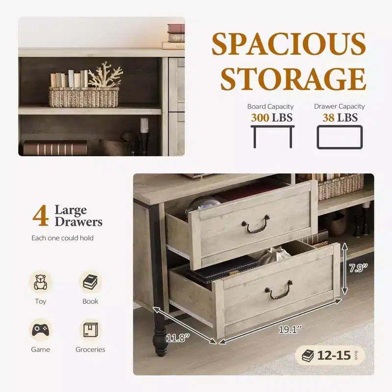 Meuble TV pour téléviseur 70 pouces, meuble de rangement pour salon avec placard et étagères ouvertes, meuble de console TV pour salon, chambre à coucher