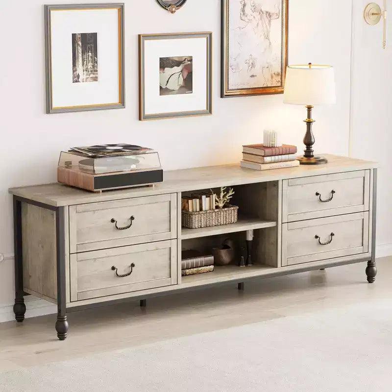 Meuble TV pour téléviseur 70 pouces, meuble de rangement pour salon avec placard et étagères ouvertes, meuble de console TV pour salon, chambre à coucher