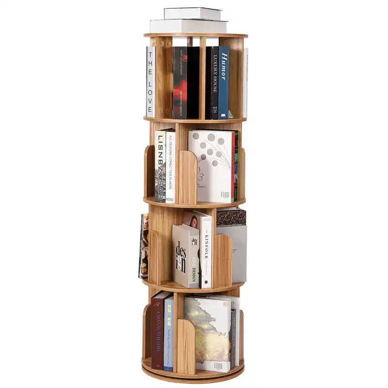 Bibliothèque tournante en bois à 4 niveaux, étagère sur pied à 360° et organiseur de rangement multifonctionnel pour salon, enfants et adultes