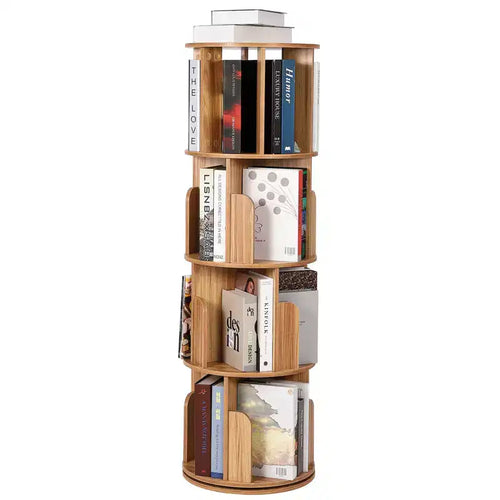 Bibliothèque tournante en bois à 4 niveaux, étagère sur pied à 360° et organiseur de rangement multifonctionnel pour salon, enfants et adultes