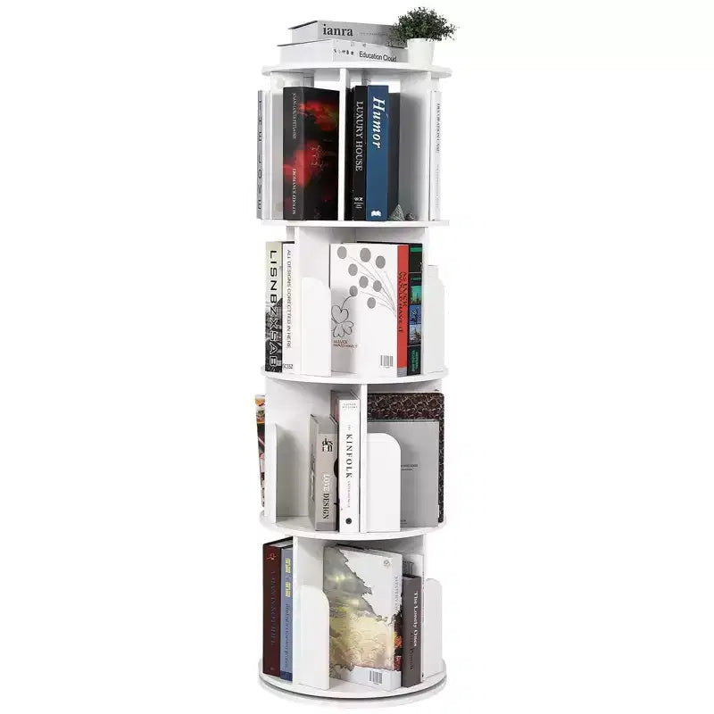 Bibliothèque tournante en bois à 4 niveaux, étagère sur pied à 360° et organiseur de rangement multifonctionnel pour salon, enfants et adultes