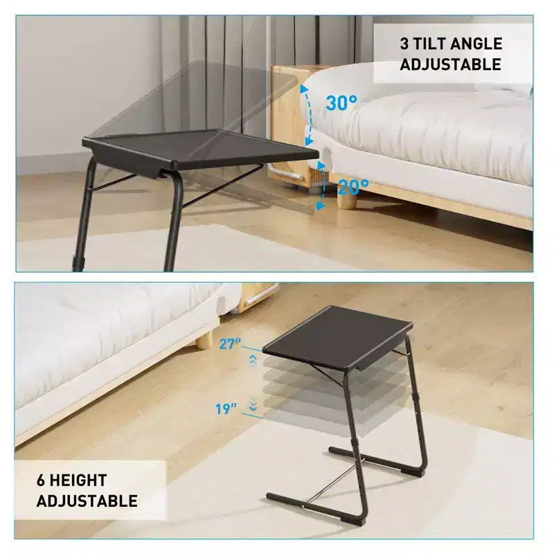 Table de plateau TV réglable, Table de dîner TV sur lit ou canapé, Table pliante confortable avec 6 réglages de hauteur et 3 réglages d'angle d'inclinaison, Table d'appoint