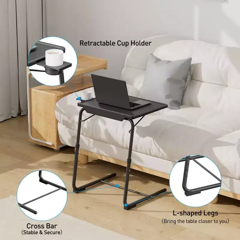 Table de plateau TV réglable, Table de dîner TV sur lit ou canapé, Table pliante confortable avec 6 réglages de hauteur et 3 réglages d'angle d'inclinaison, Table d'appoint