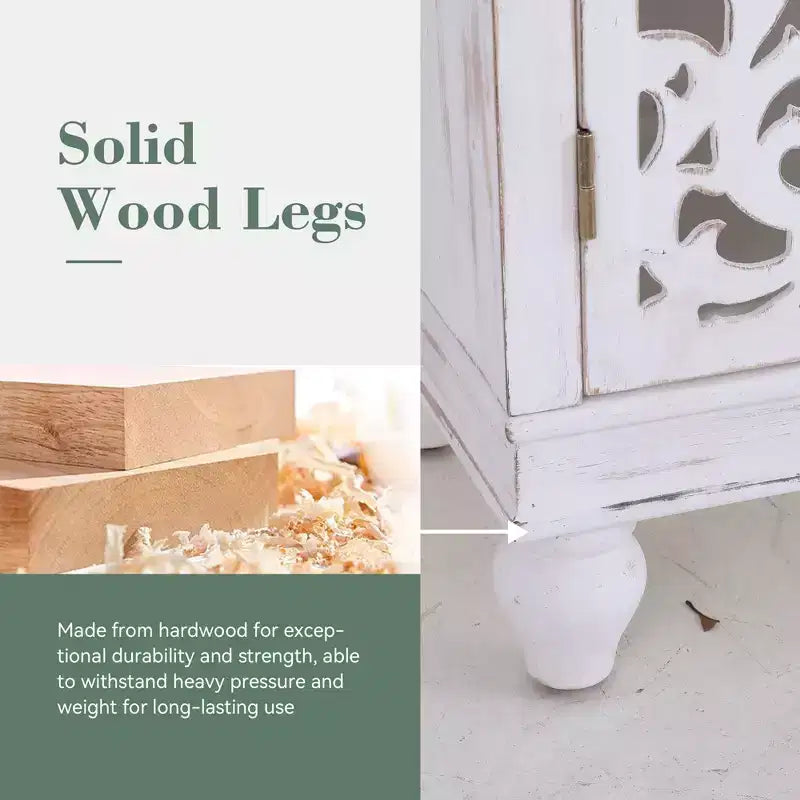Bahut de rangement sculpté creux effet vieilli avec pieds en bois massif pour salon, entrée, couloir