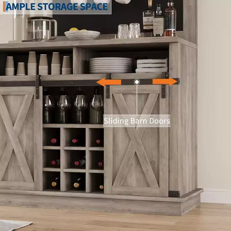 Buffet de Cuisine Haut de 75 po, Grand Rangement pour Cuisines, Armoires de Garde-Manger, Meuble de Bar à Café Blanc avec Porte Coulissante Style Grange