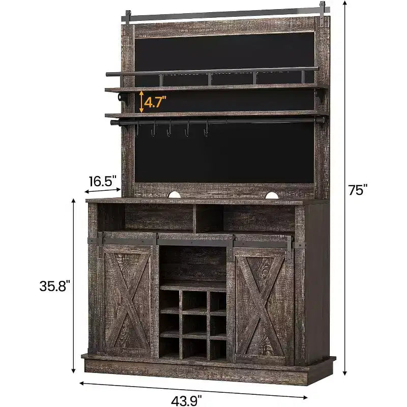 Buffet de Cuisine Haut de 75 po, Grand Rangement pour Cuisines, Armoires de Garde-Manger, Meuble de Bar à Café Blanc avec Porte Coulissante Style Grange