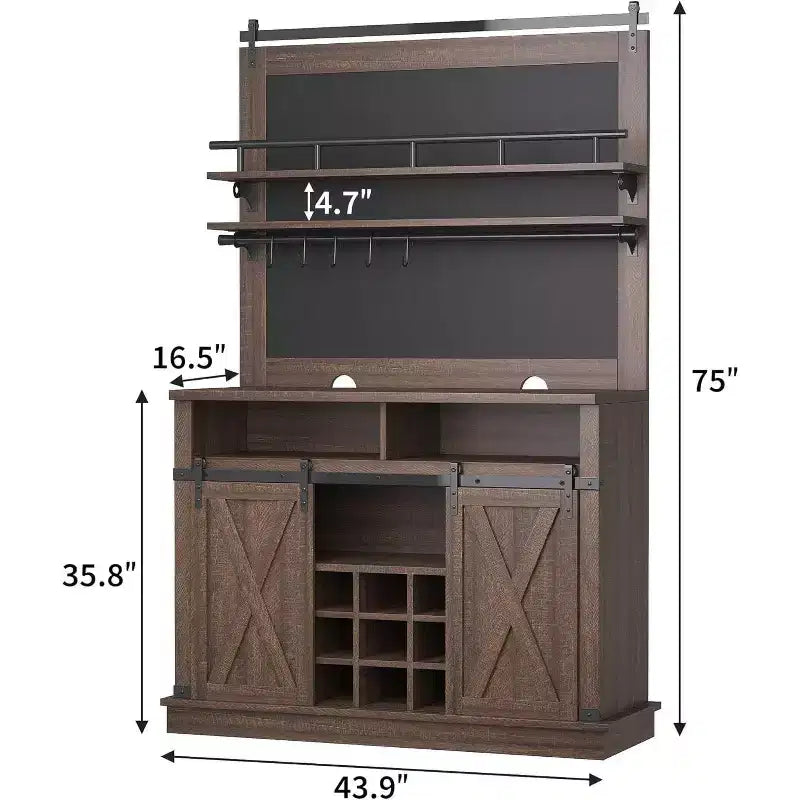 Buffet de Cuisine Haut de 75 po, Grand Rangement pour Cuisines, Armoires de Garde-Manger, Meuble de Bar à Café Blanc avec Porte Coulissante Style Grange