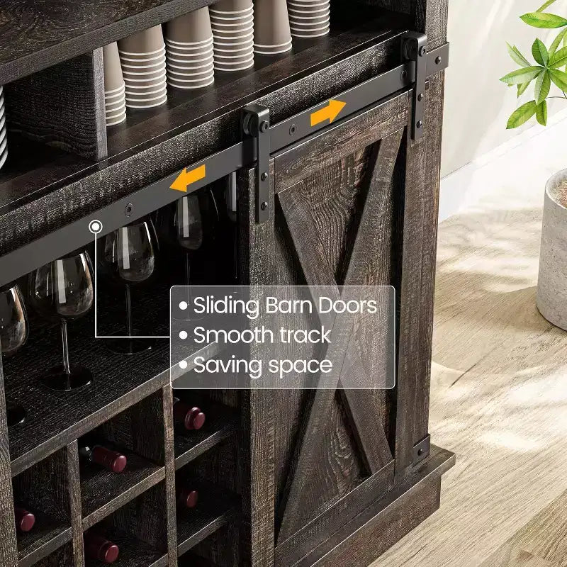 Buffet de Cuisine Haut de 75 po, Grand Rangement pour Cuisines, Armoires de Garde-Manger, Meuble de Bar à Café Blanc avec Porte Coulissante Style Grange