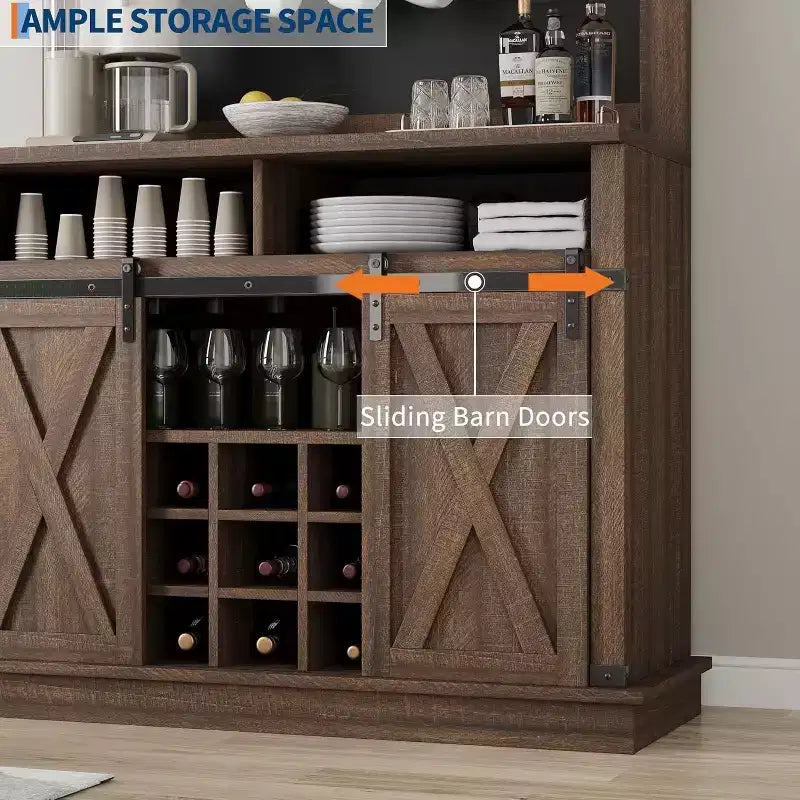 Buffet de Cuisine Haut de 75 po, Grand Rangement pour Cuisines, Armoires de Garde-Manger, Meuble de Bar à Café Blanc avec Porte Coulissante Style Grange