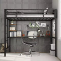 Twin Size Loft Bed with Large Desk and Storage Shelves, Metal Loft Bed with Safety Guardrail and Ladder for Kids and Adults, Space Saving