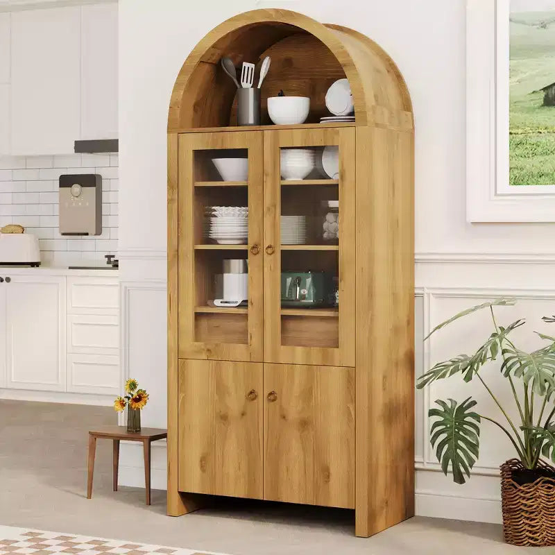 71 Inch Tall Arched Cabinet with Doors, Arched Kitchen Pantry Cabinet with a Hidden Drawer, Adjustable Shelves, Modern Display Storage Cabinets