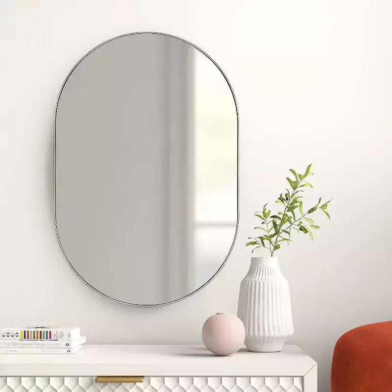 Miroir de salle de bain ovale minimaliste avec cadre en aluminium, miroir suspendu, miroir mural pour salle de bain, salon, chambre à coucher