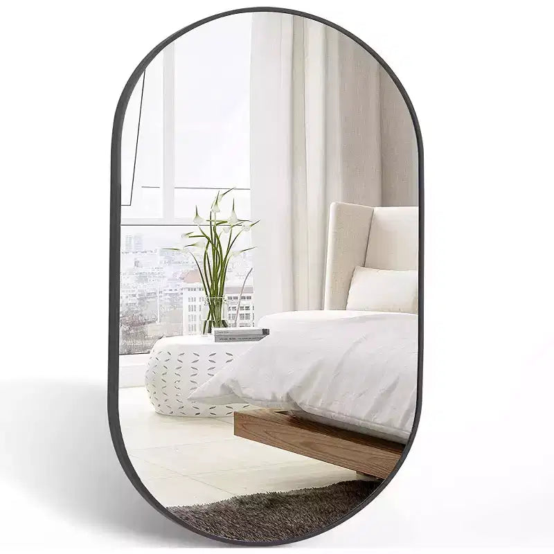 Miroir de salle de bain ovale minimaliste avec cadre en aluminium, miroir suspendu, miroir mural pour salle de bain, salon, chambre à coucher